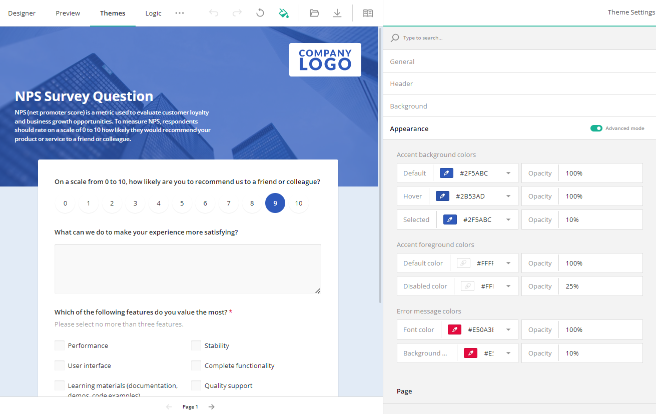 Theme Settings Pane